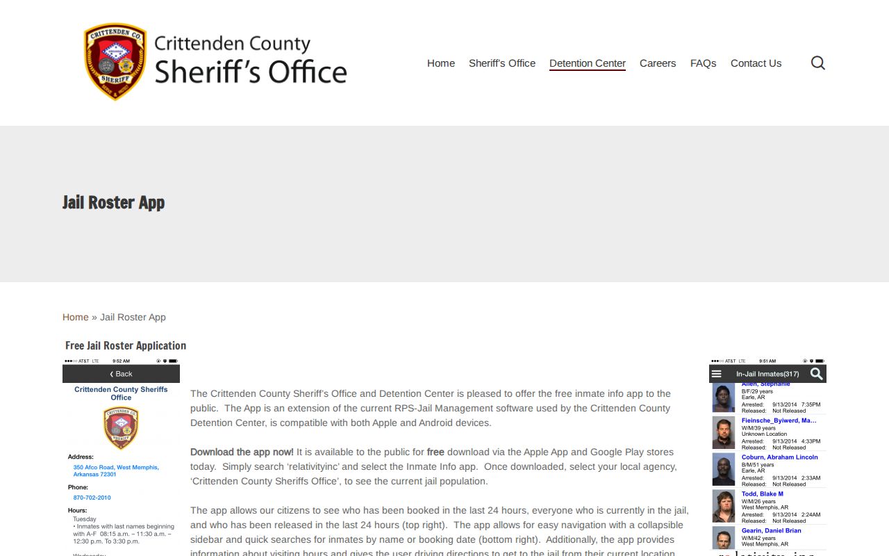 Crittenden County warrant records and jail app limits