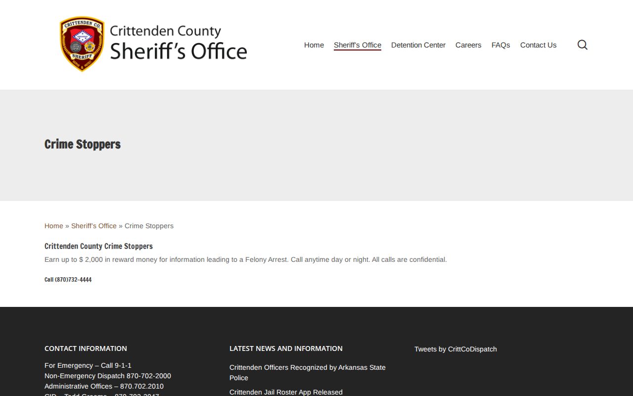 Crittenden County outstanding warrant Crime Stoppers program