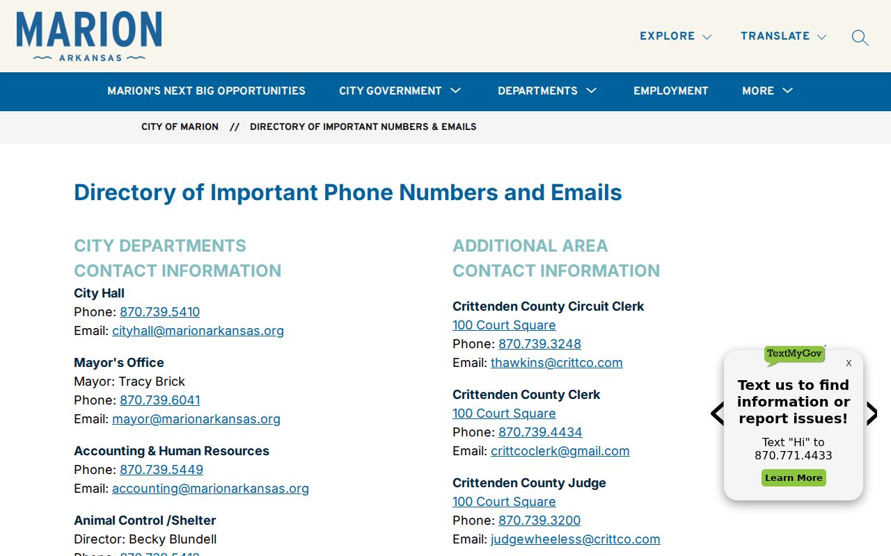 Crittenden County arrest warrant official contact directory