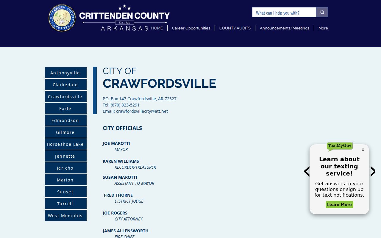 Official Crawfordsville contact and court-routing page