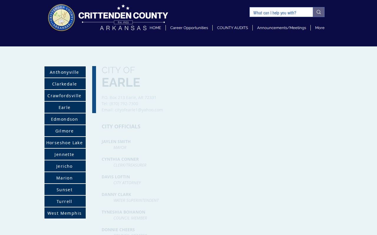 Official Earle city contact page