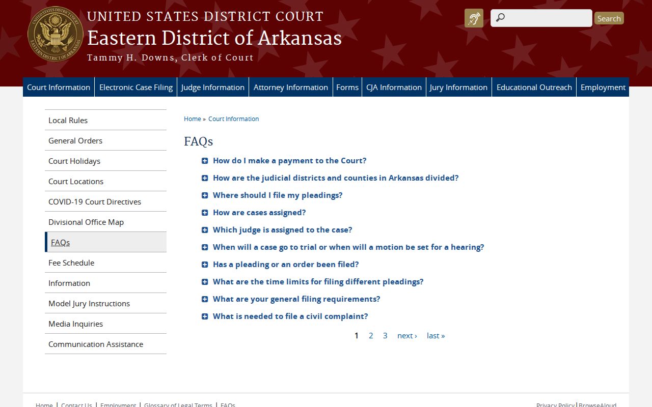 Eastern District of Arkansas FAQ showing Crittenden federal routing