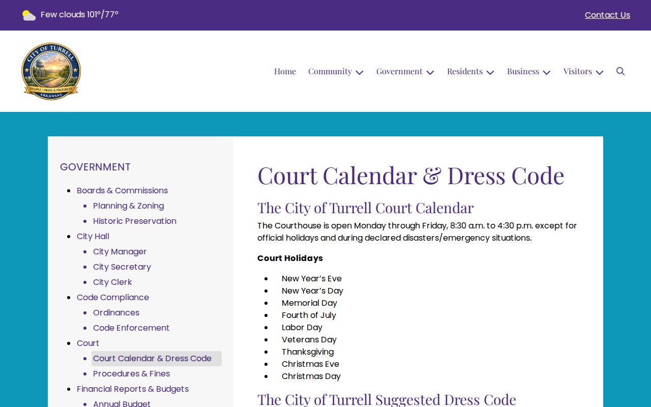 Turrell District Court hours and entry notice