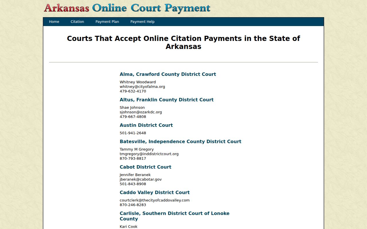 Official court list showing Marion and West Memphis contacts