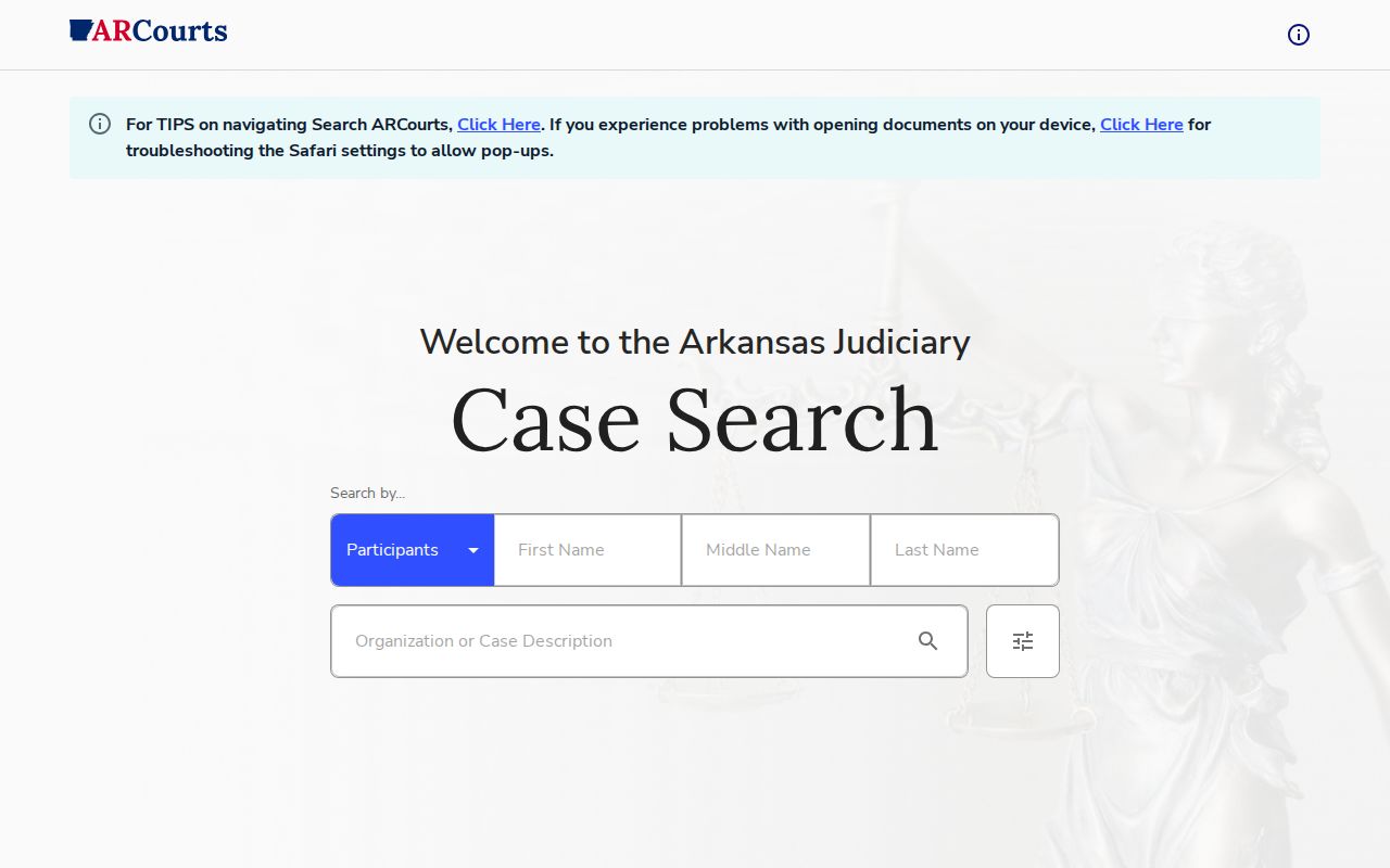 Search ARCourts public case information interface